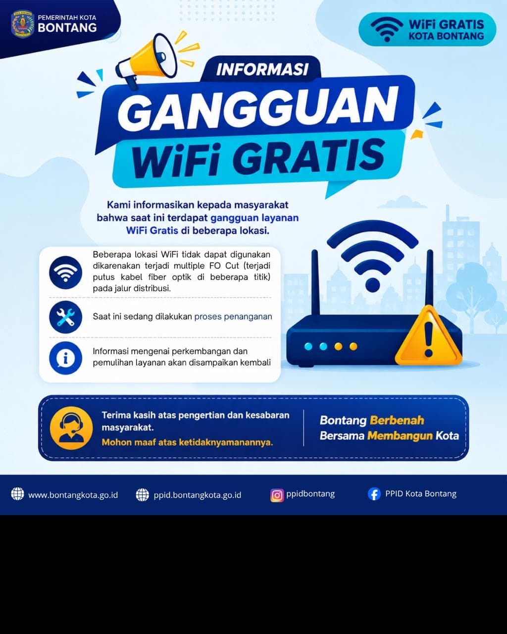 Pengumuman gangguan wifi gratis Bontang