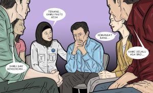 Ilustrasi konselor narkoba saat menenangkan pecandu narkoba (aset: klikhukum)