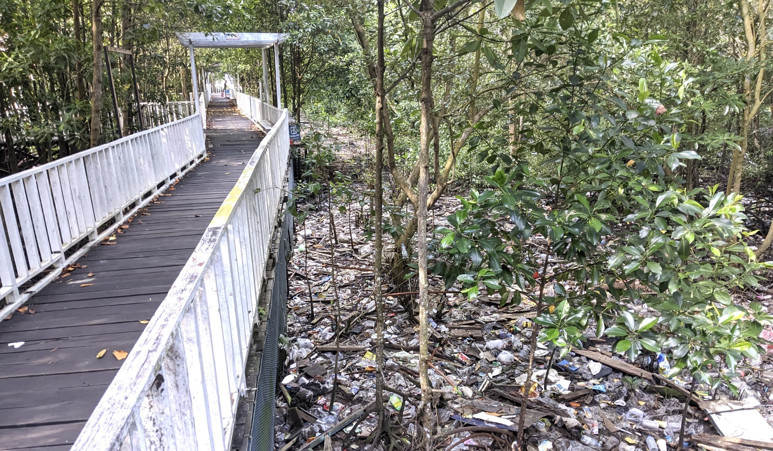 Tampak tumpukan sampah di sekitaran objek wisata Mangrove Berbas Pantai Kota Bontang (aset: Ali/katakaltim)