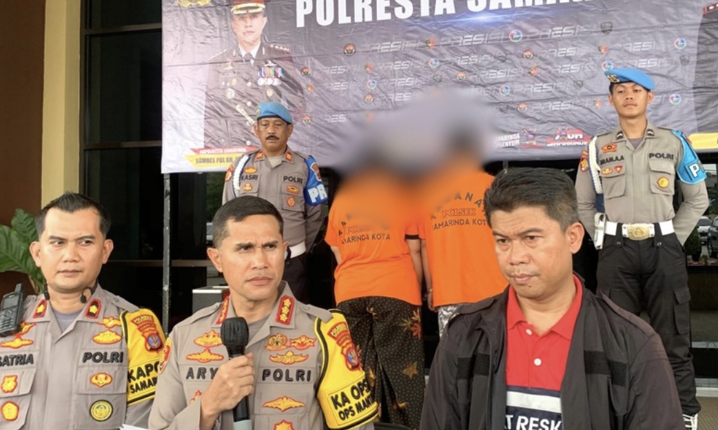 Kapolresta Samarinda Kombes Pol ,Ary Fadli saat konferensi pers pengungkapan kasus di Kantor Polresta Samarinda