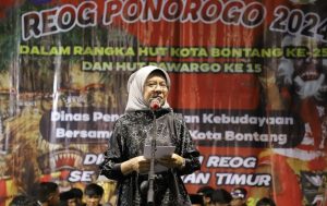 Sekretaris Daerah (Sekda) Bontang, Aji Erlynawati, dalam menyambut Gebyar Reog Ponorogo Tahun 2024 Pagelaran yang berlangsung pada Sabtu (28/9/2024)