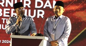 Paslon kepala daerah Kaltim nomor urut 2, Rudy Mas’ud dan Seno Aji dalam debat perdana di Kota Samarinda (aset: puji/katakaltim)