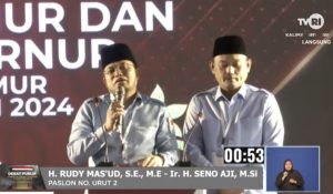 Paslon Gubernur dan Wakil Gubernur Kaltim, Rudi-Seno dalam debat kandidat paslon Gubernur dan Wakil Gubernur Kaltim di Samarinda (aset: SS/TVRI Kaltim)