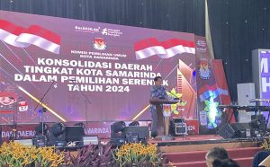 Komisi Pemilihan Umum (KPU) Kota Samarinda, menggelar Konsolidasi Daerah Tingkat Kota dalam Pilkada Serentak 2024, di GOR Universitas 17 Agustus, Minggu (13/10/2024) malam. (aset: puji/katakaltim)