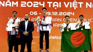 Personil Polres Kutai Timur (Kutim) berhasil menyabet medali emas dalam kejuaraan Asian Open Police Taekwondo Championship di Quang Ninh, Vietnam. (aset: ainun/katakaltim.com)