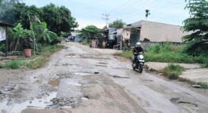 Jalan Mentewekng, Kelurahan Simpang Raya, Kecamatan Barong Tongkok, Kubar tampak penuh lubang (dok: hadi/katakaltim.com)