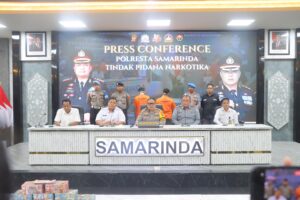 Konfrensi pers Polresta Samarinda, berhasil ungkap dua kasus besar peredaran narkoba, Selasa 4 Februari 2025. (Dok:Humas Polresta Samarinda)