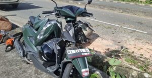 Motor yang ditimpa pohon di di Jalan Cipto Mangunkusumo, Kota Bontang, Selasa 25 Februari 2025 (dok: yub/katakaltim)