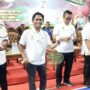 Ketua DPRD Kutim, Jimmi, bersama Bupati dan Wakil Bupati Kutim serta Ketua PBSI Kutim terpilih, dalam agenda Kejurkab Kajari Cup PBSI Kutim 2025 (dok: ainun/katakaltim)