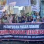 Pedagang Pasar Subuh Samarinda menolak direlokasi saat konferensi pers di Pasar Subuh jalan Yosudarso, Samarinda, Minggu (4/5/2025) (Dok: ali/katakaltim)