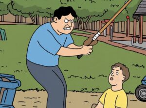 Ilustrasi seorang ayah memukul anaknya menggunakan stik golf (dok: ai)