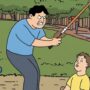 Ilustrasi seorang ayah memukul anaknya menggunakan stik golf (dok: ai)